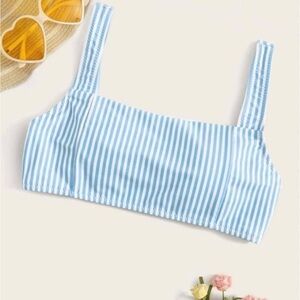 Blue and White Striped bikini top